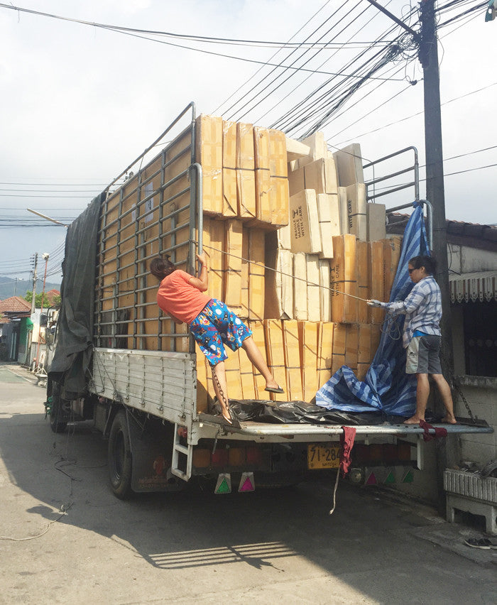 A fresh load of boards just arrived at the shop here in Phuket.